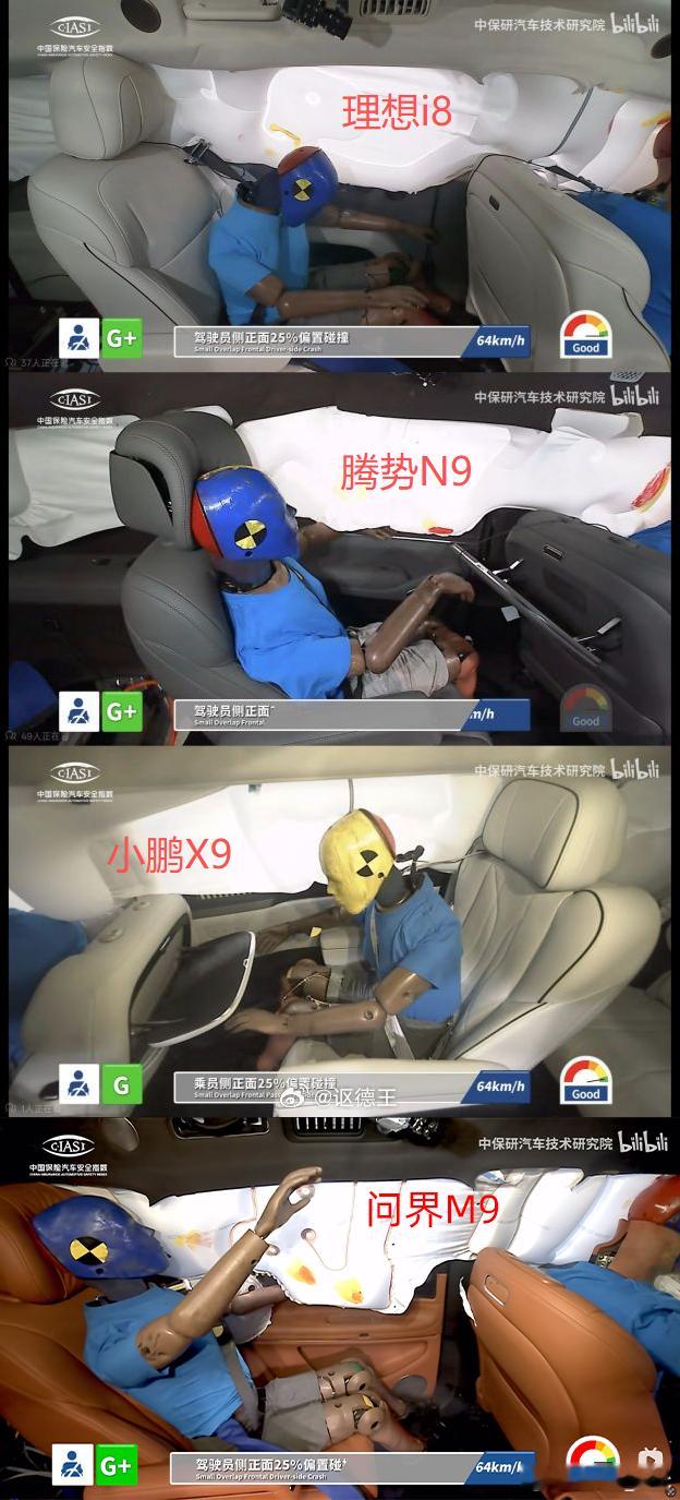 侧撞的时候，二排小桌板竟然还会弹开？理想i8和问界M9的看起来安全多了安全