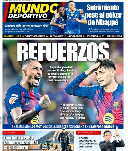 世体：拉菲尼亚已经恢复了状态，成为了首发球员，而佩德里也可能入选大名单，他们是球