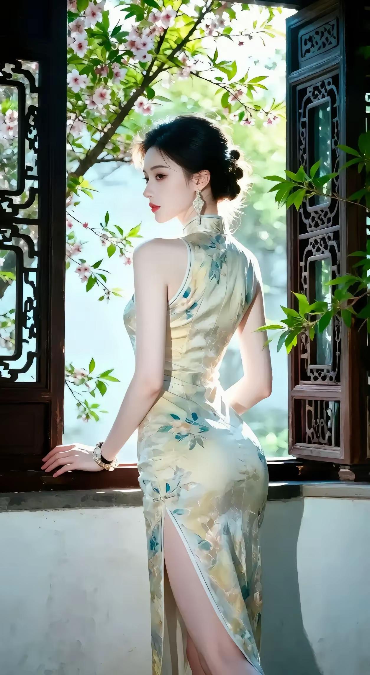 优雅旗袍，春日花影，古风韵味，美不胜收