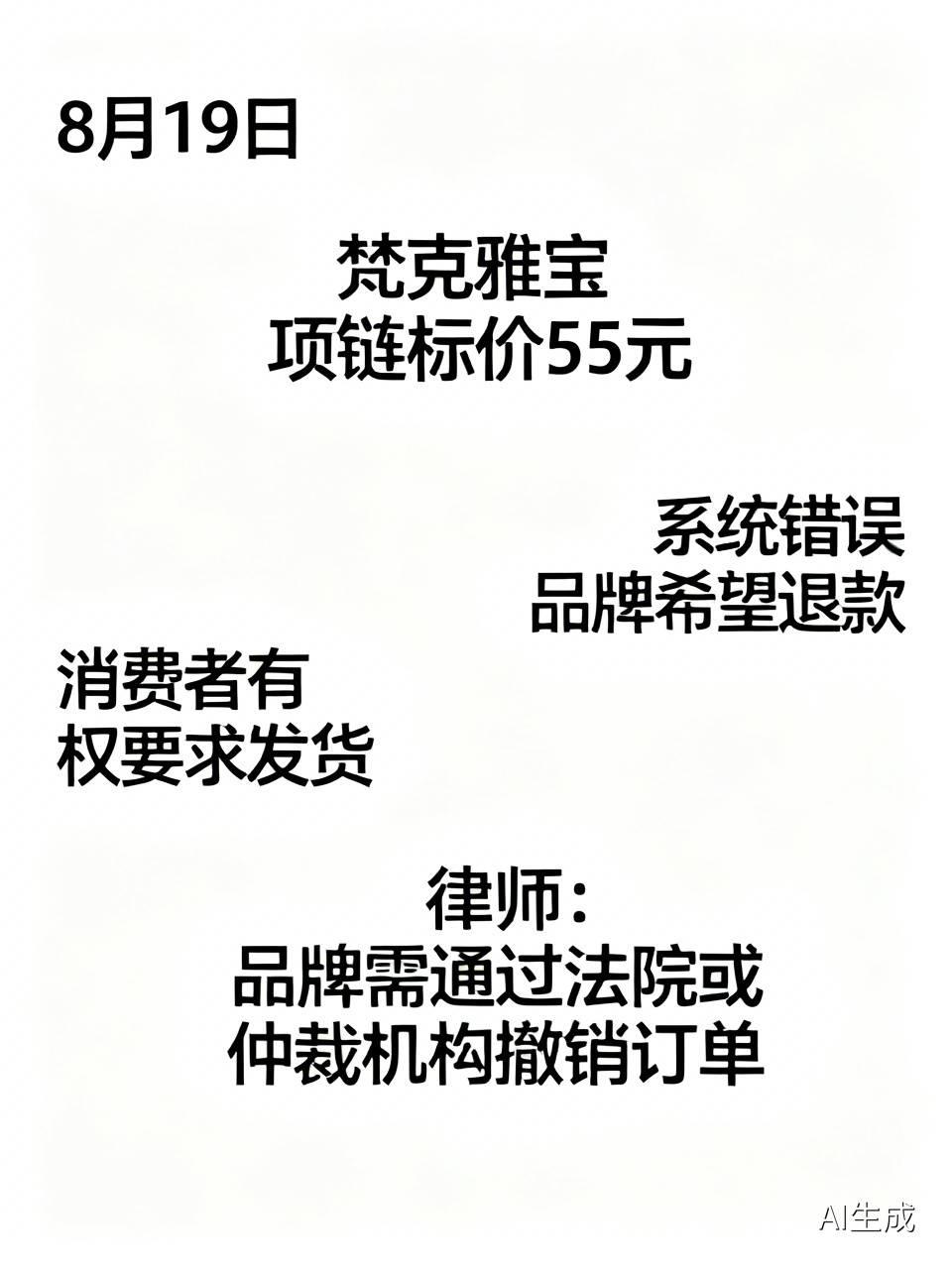 8月19日，汪女士在梵克雅宝旗舰店相中一款标价55元的项链。经过仔细对比，她并未