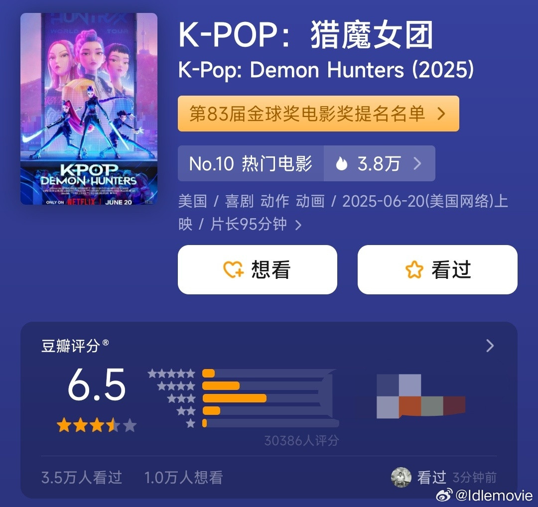 KPOP猎魔女团奥斯卡最佳动画长片这个奖本来一直是奥斯卡含金量较高的奖项之一。但