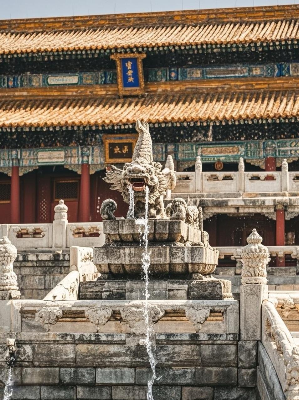 故宫暴雨奇观：600年排水暗藏千龙玄机2025年暴雨袭京，故宫太和殿三层台基上