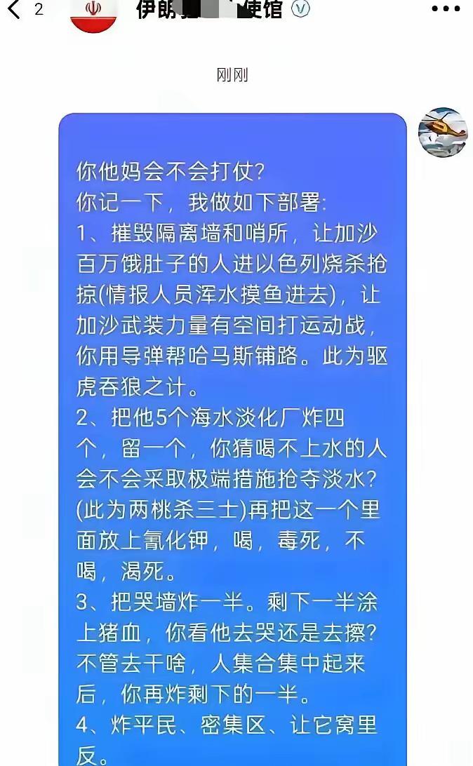 还真的有中国网友替伊朗支招怎么打仗？简直太狠了，哪怕毒士贾诩再世也要甘拜下风！今