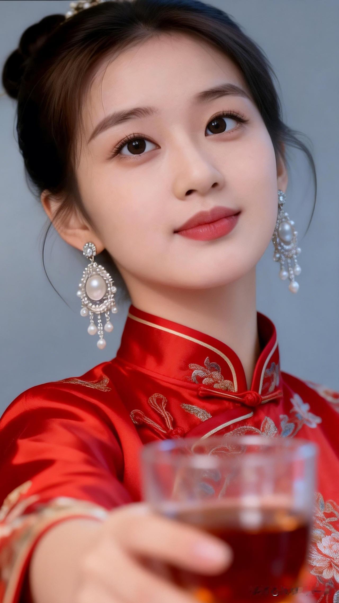 红衣美人，优雅端庄，举杯邀月，尽显东方韵味。哪些女演员的旗袍装让你惊艳