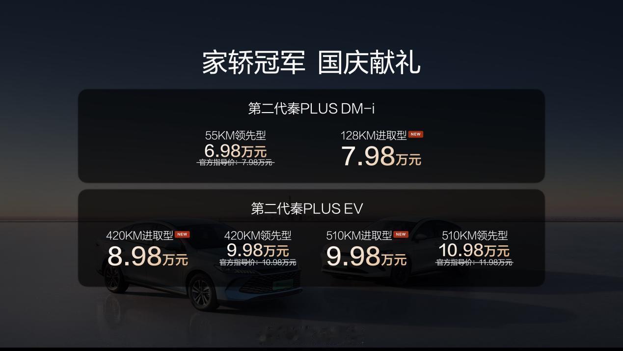 家轿冠军国庆献礼第二代秦PLUS上新6.98万元起9月25日，比亚迪第二代秦P