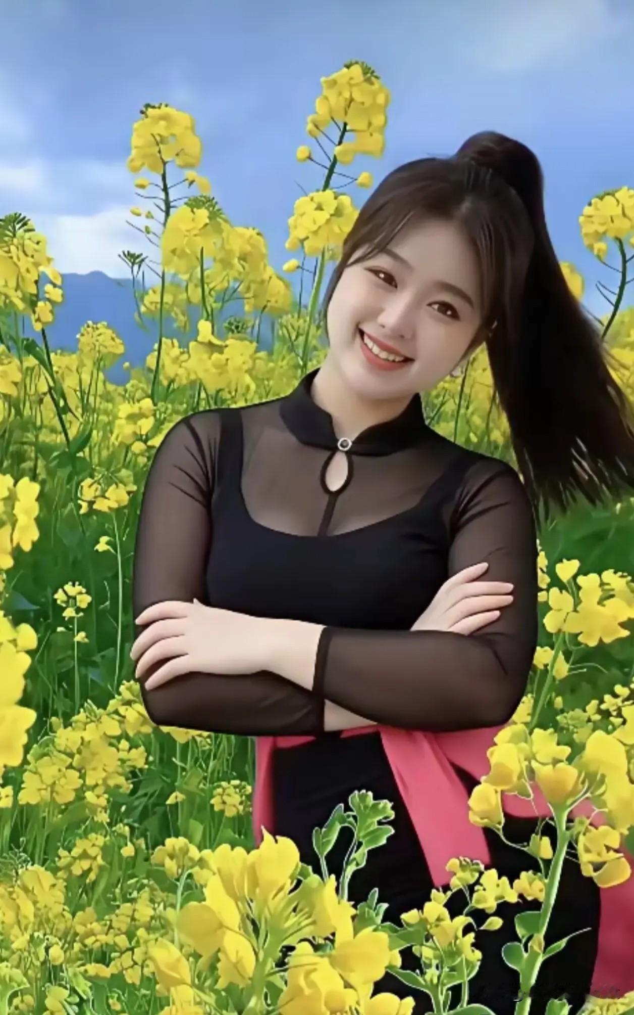 七律·菜花笑晴光漫染野田黄，风递幽香入鬓长。翠萼攒金摇晓日，清欢绽靥映春