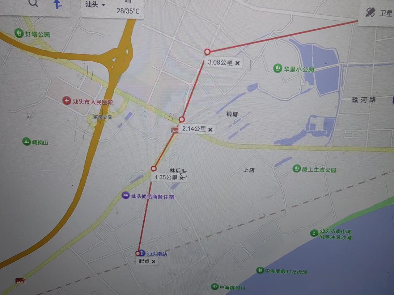 汕头地铁2号线自制规划图线路名称：汕头地铁2号线起止点：汕头南站-汕头北站
