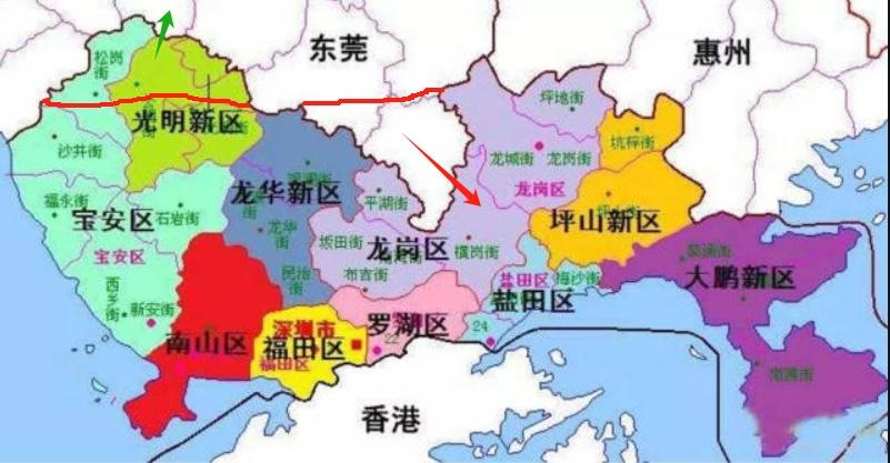 深圳和东莞重新划分一下土地多好？深圳和东莞的分界，强迫症看着太难受了。凤岗像一把