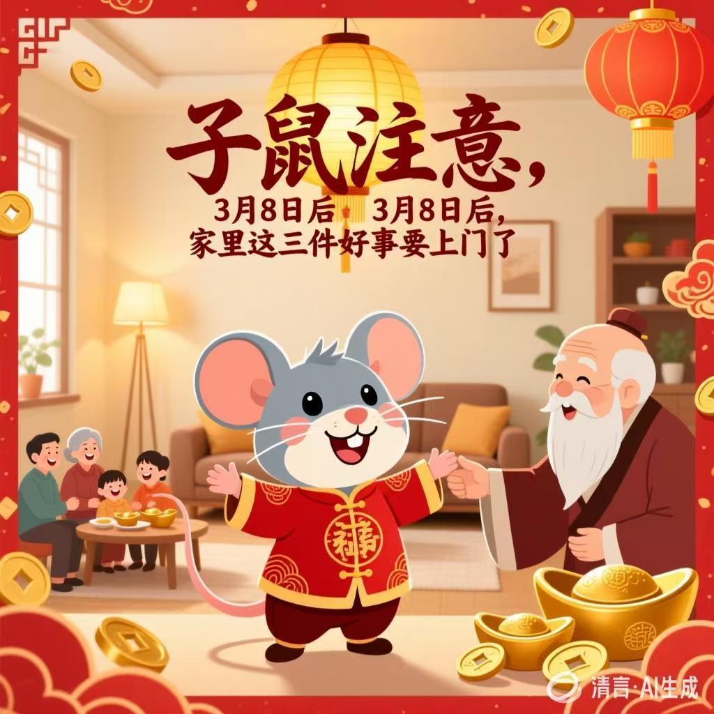 过完3月8日，属鼠人的家运就要慢慢往上走了，不用再紧绷着过日子，好事会悄悄来敲门