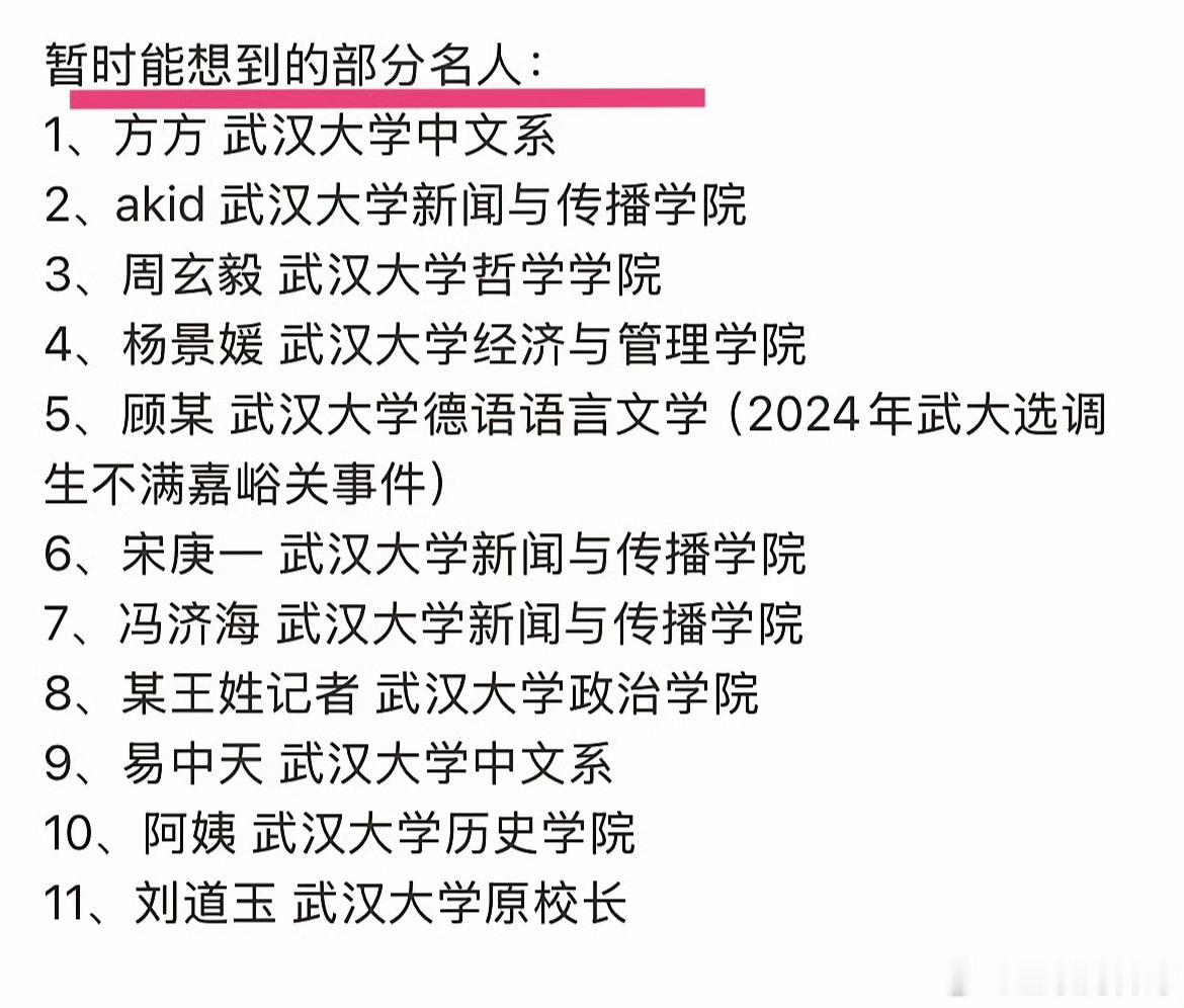 卧槽，武汉大学出了这么多名人，都是社会上的佼佼者！