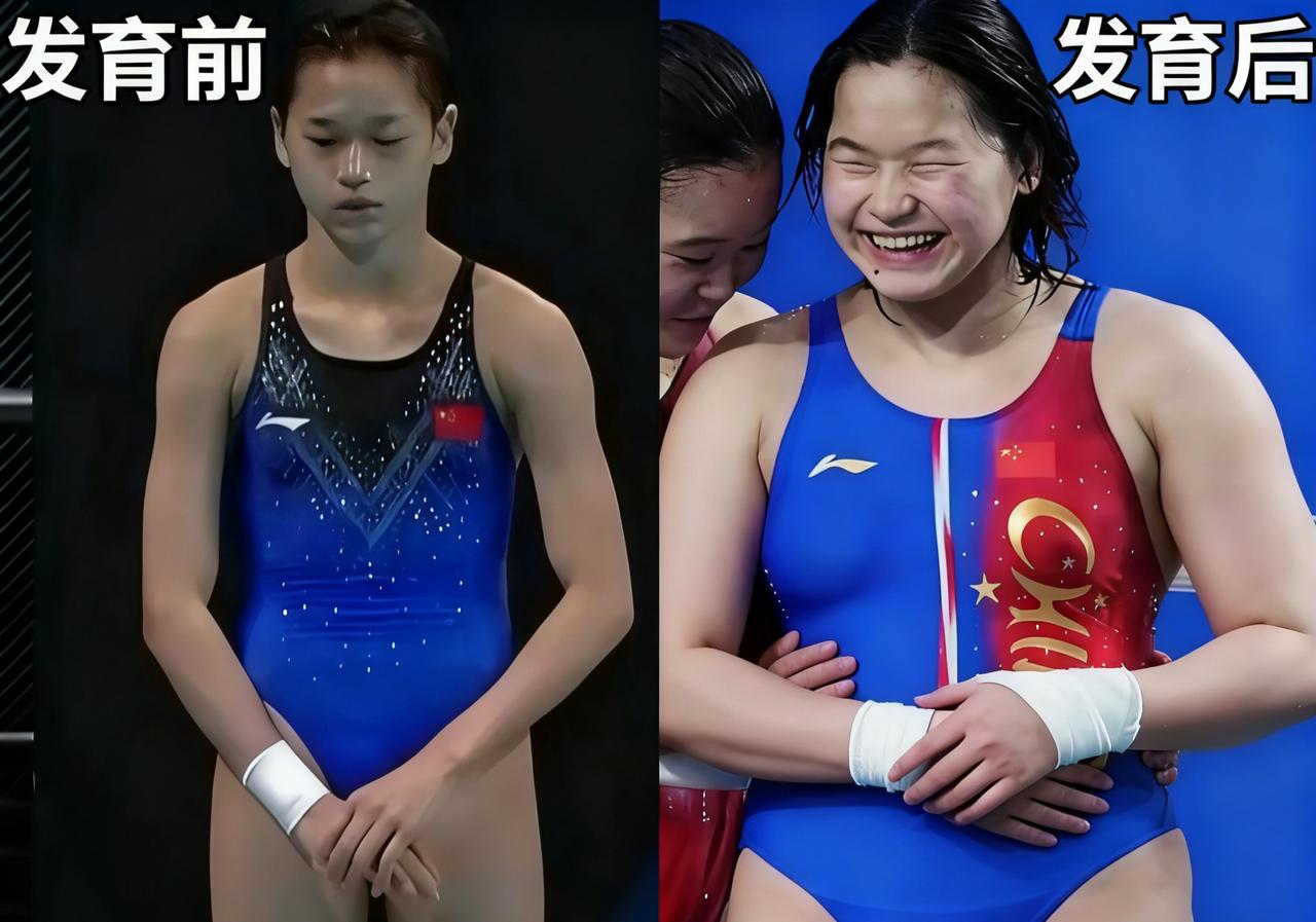 全红婵全运会10米跳水惊艳开局！发育前后蜕变太戳心左边是稚气未脱的全红婵，