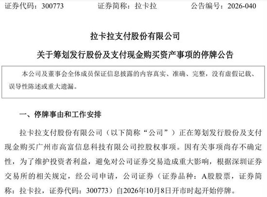 300773, 筹划重磅收购! 10月8日起停牌