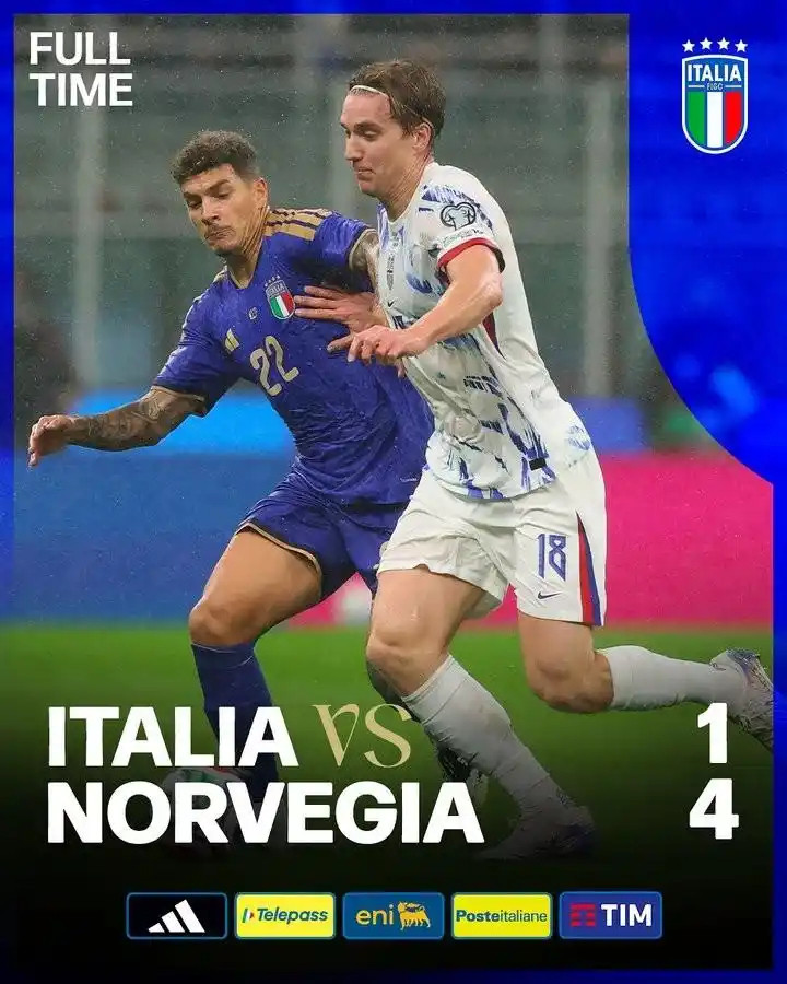 “就让着大雨全都落下”欧洲区世预赛小组赛第10轮，挪威客场4-1逆转意大利，全胜