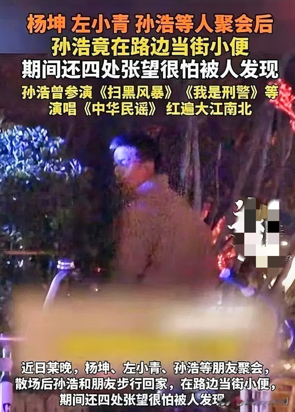 演员孙浩当街解手，公众人物失范引争议近日，演员孙浩被拍到聚会后在路边当街解手