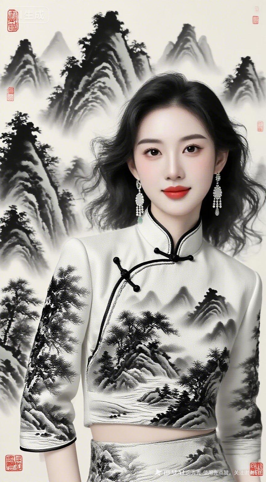 东方韵味，山水画卷，旗袍美人，韵味十足。