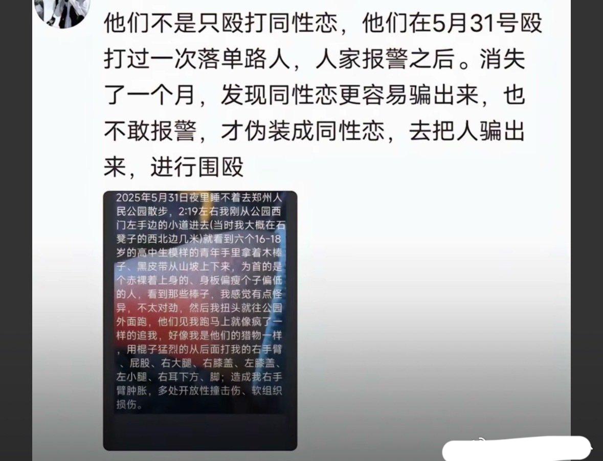 郑州鬼火少年公园深夜随机打人，动机耐人寻味。很明显，他们已经有初步的组织，看他们