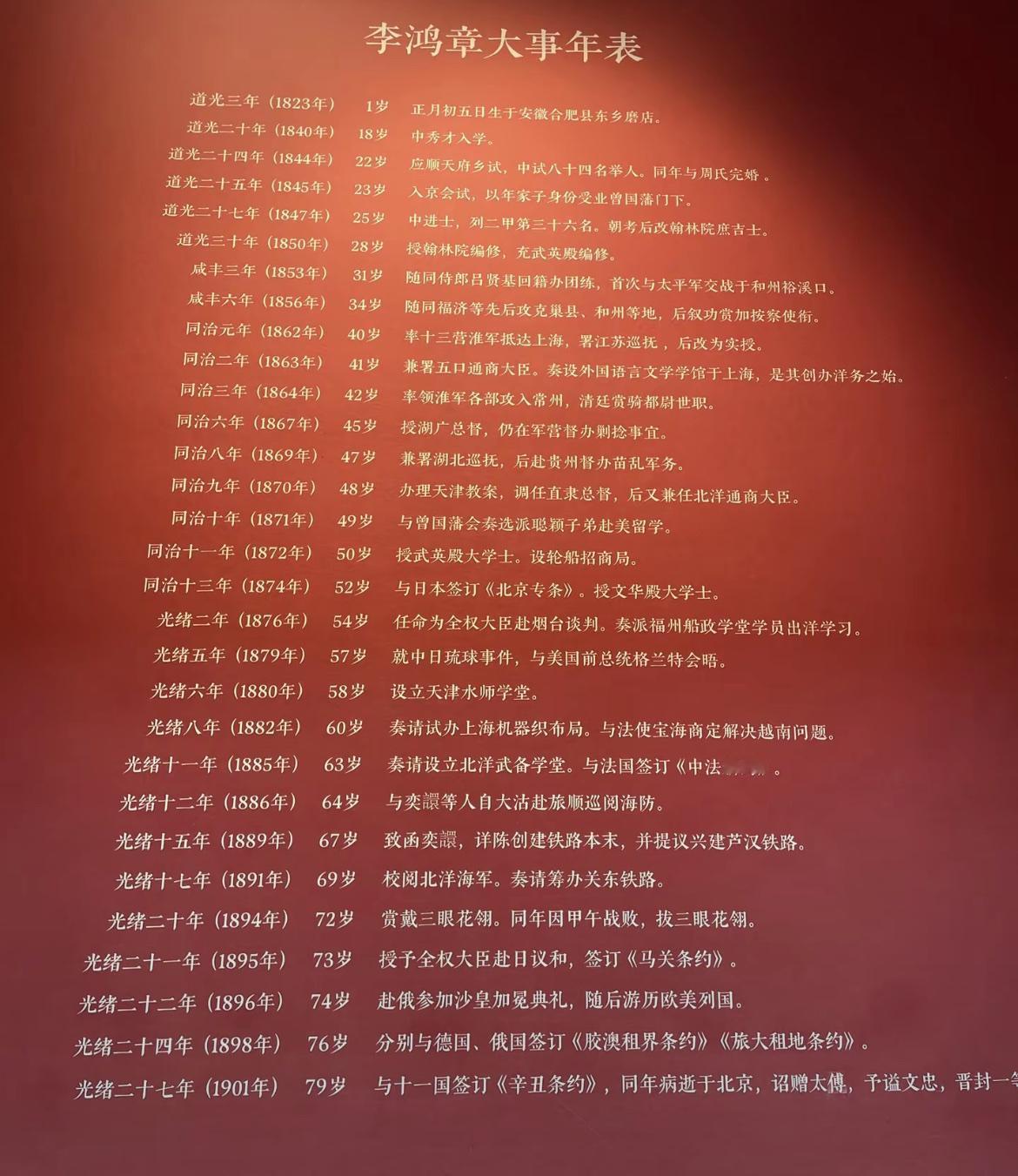 李鸿章大事年表。李鸿章这个人很复杂，身为晚清名臣，他还是干了很多实事，不过他