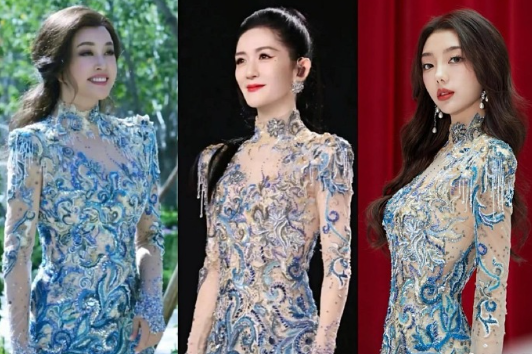 原来谢娜在《浪姐4》成团夜那件礼服，刘晓庆、谢娜、李紫婷都穿过，三人不同年龄段，