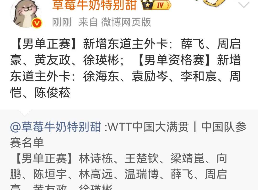 北京大满贯的外卡名单出来了。好多没想到啊。混双竟然没有动漫组合，新增的这