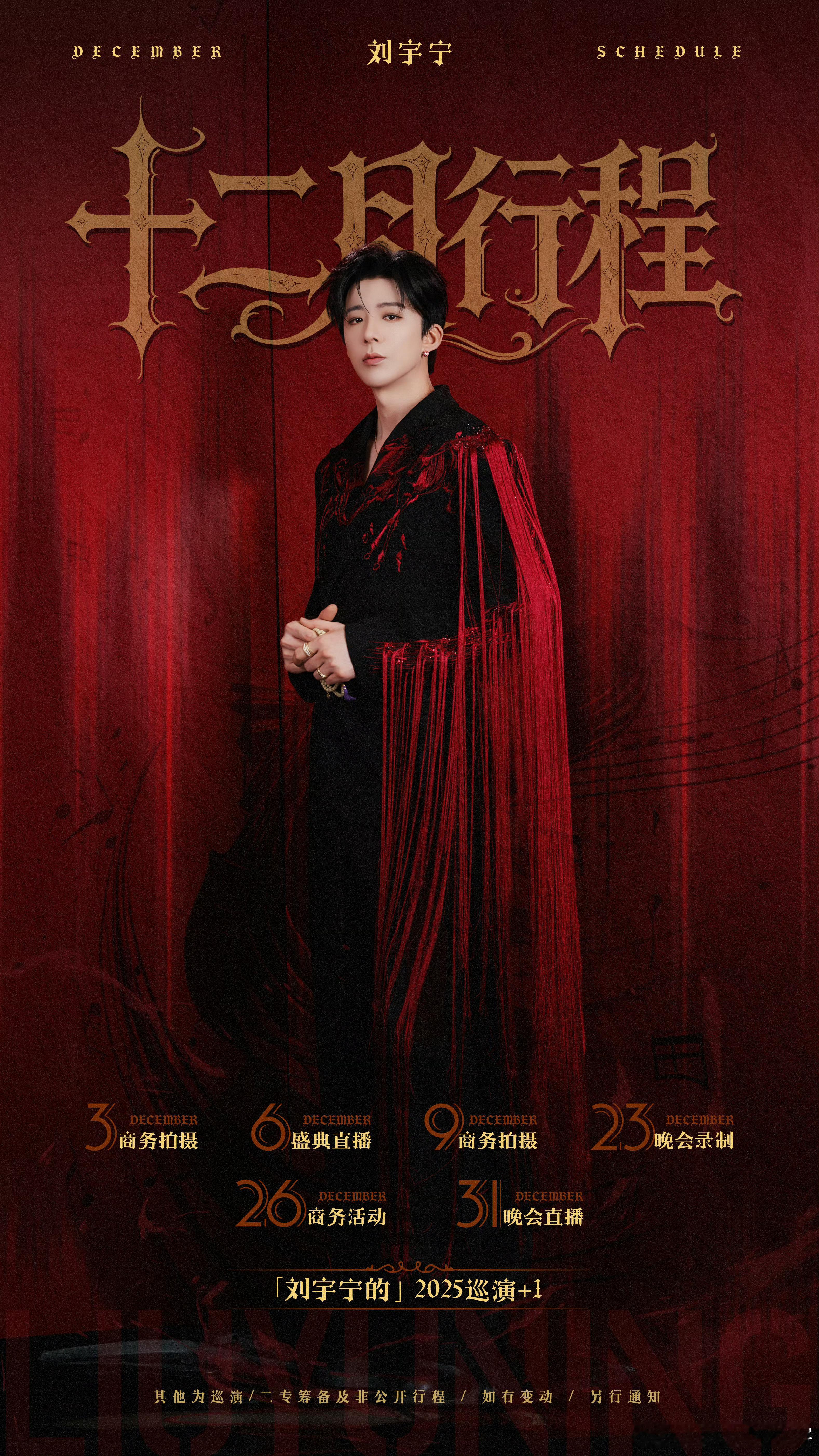 刘宇宁12月行程出来啦看起来有参加跨年演唱会👏