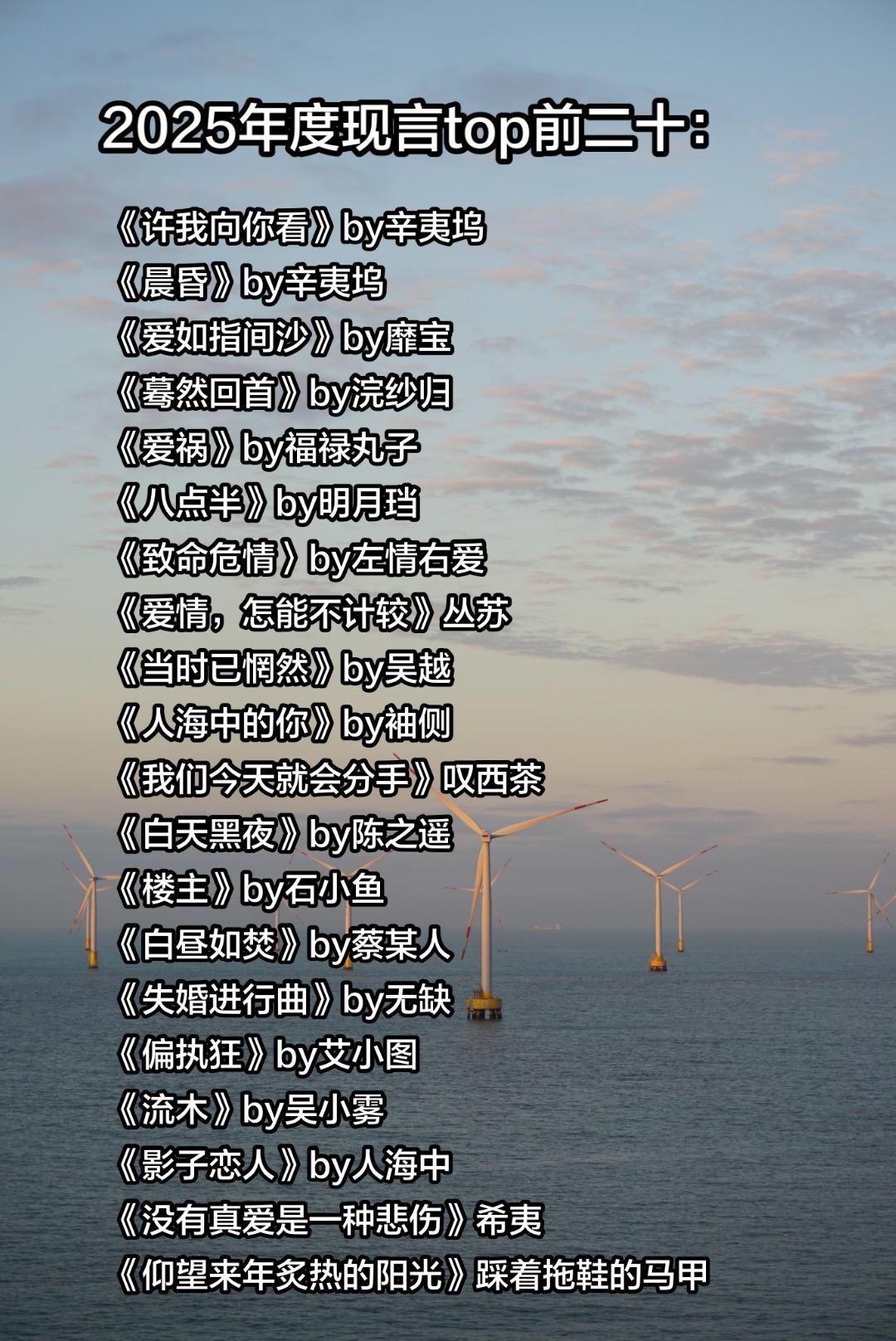 2025年度现言top前二十