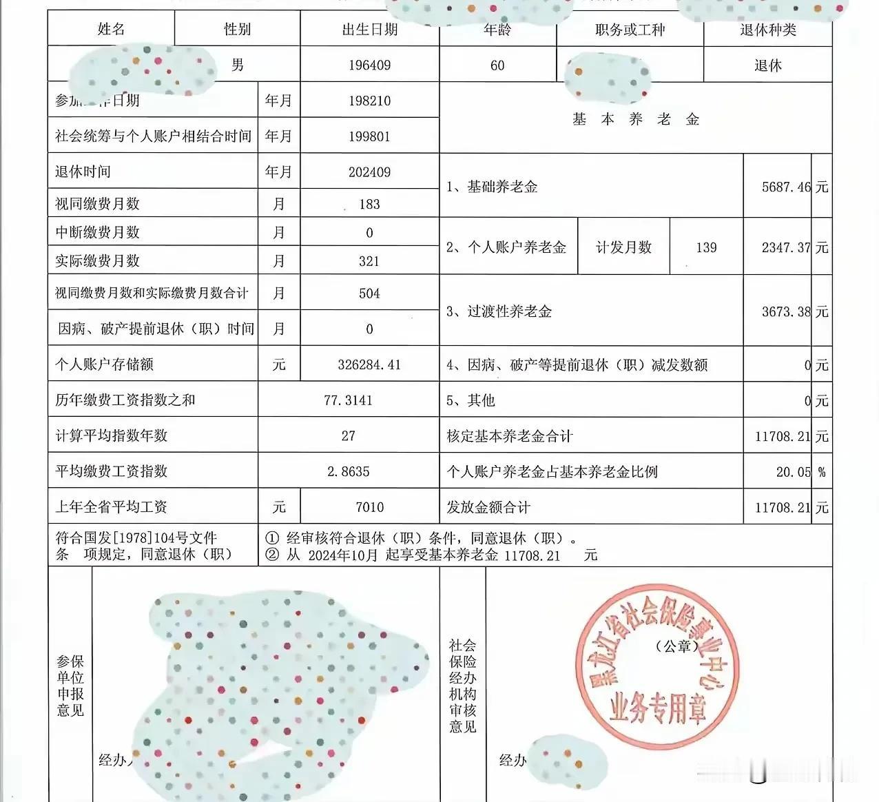 坐标，黑龙江省，我见过的最高退休标准之一，太令人羡慕了。视同缴费和实际缴费月数