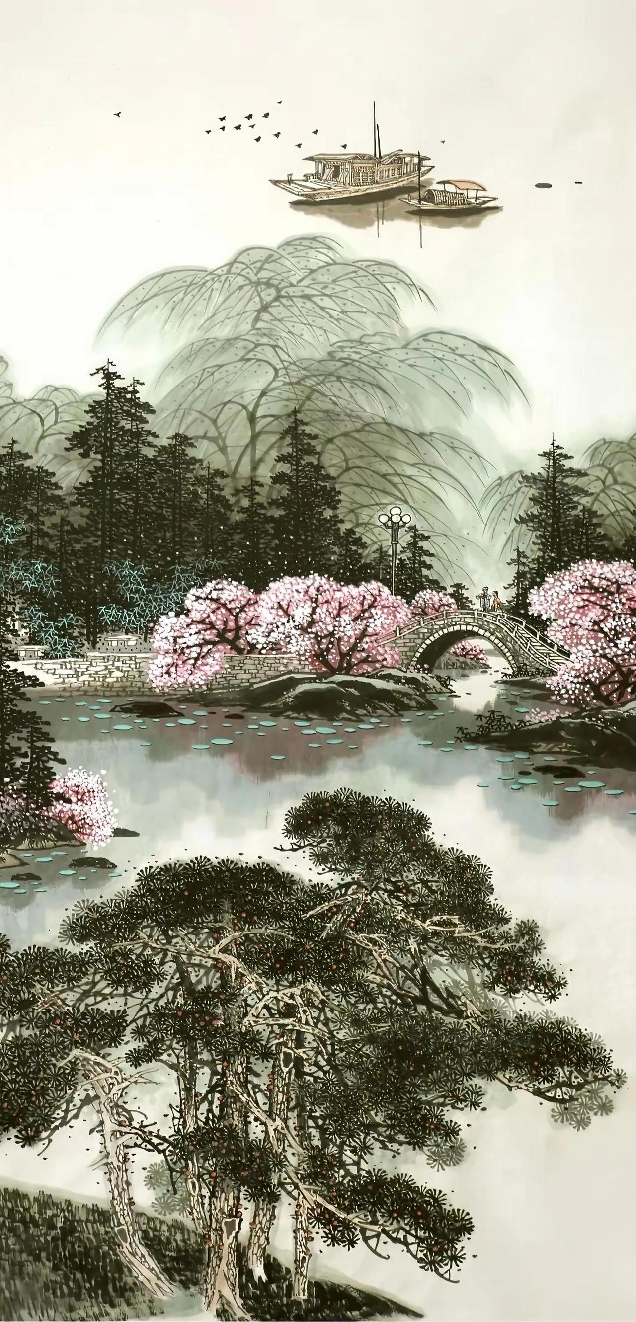 西湖水墨。写意山水创作者中心创作灵感中国画专业意境山水画