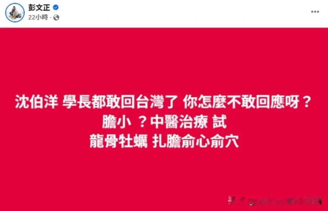 沈伯洋不敢与彭文正辩论？知名媒体人彭文正由绿转蓝后公开邀约沈伯洋辩论却未得到回应