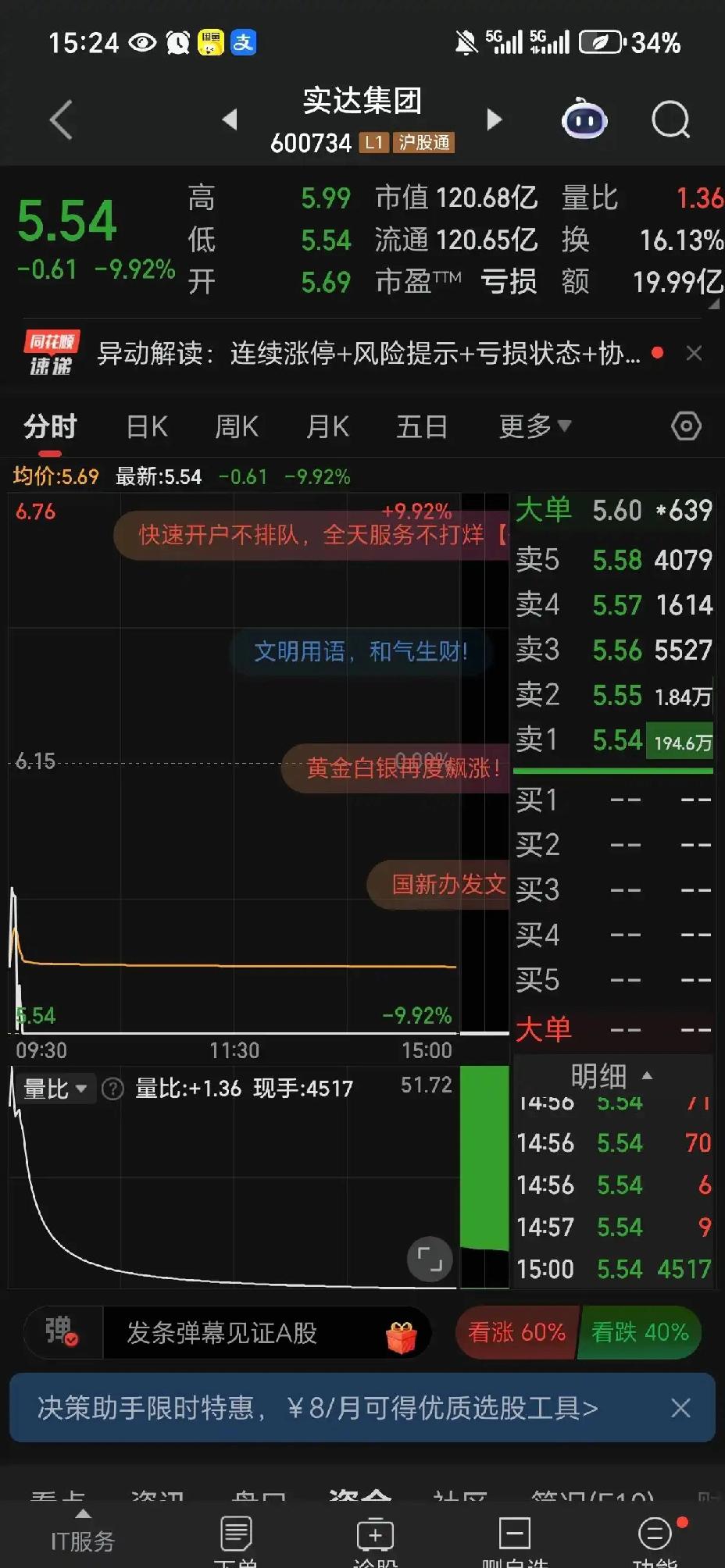 封单超大。炒股以来没见过这么大封单，逆天玩意，你断个板就断个板，最近龙头除了