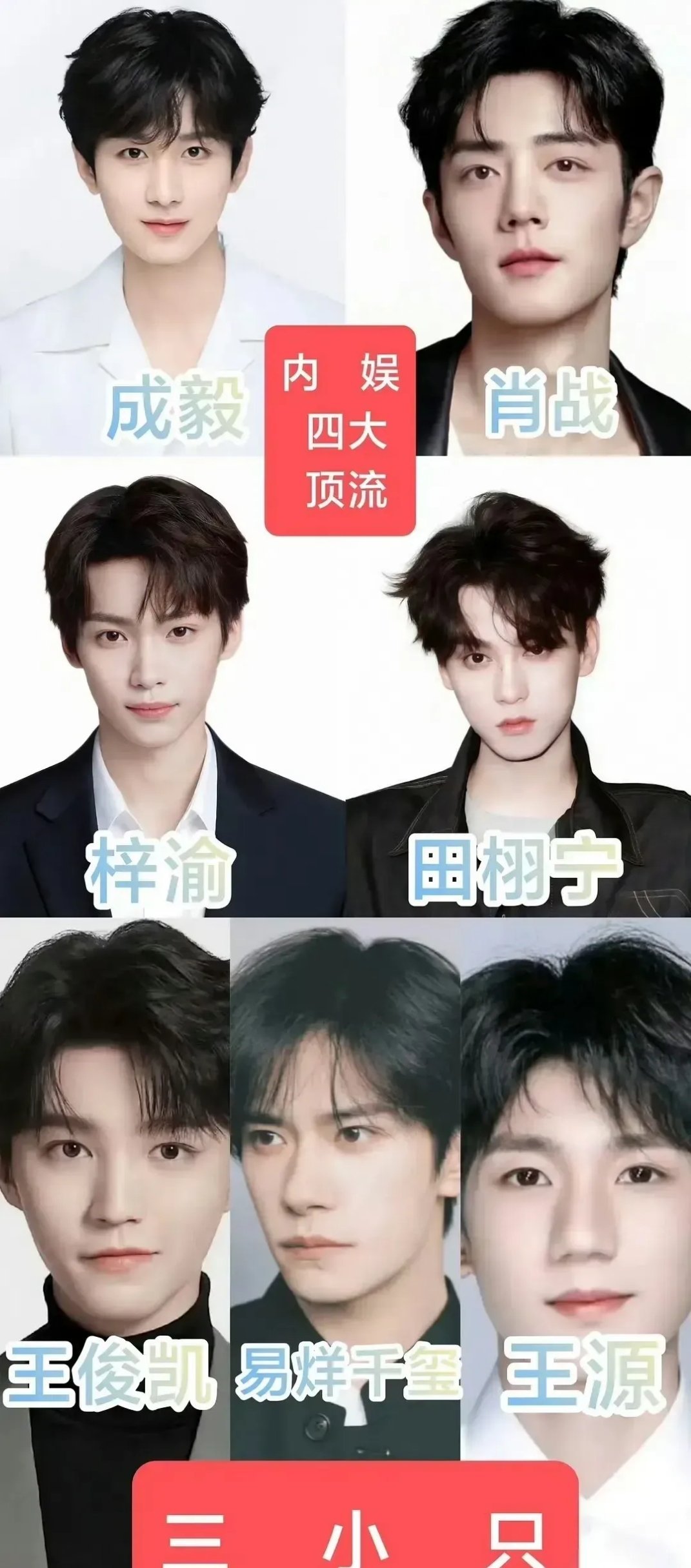网友评的内娱新“四大三小”看完只觉得拉低了肖战的档次…网评新四大顶流是肖战、成毅