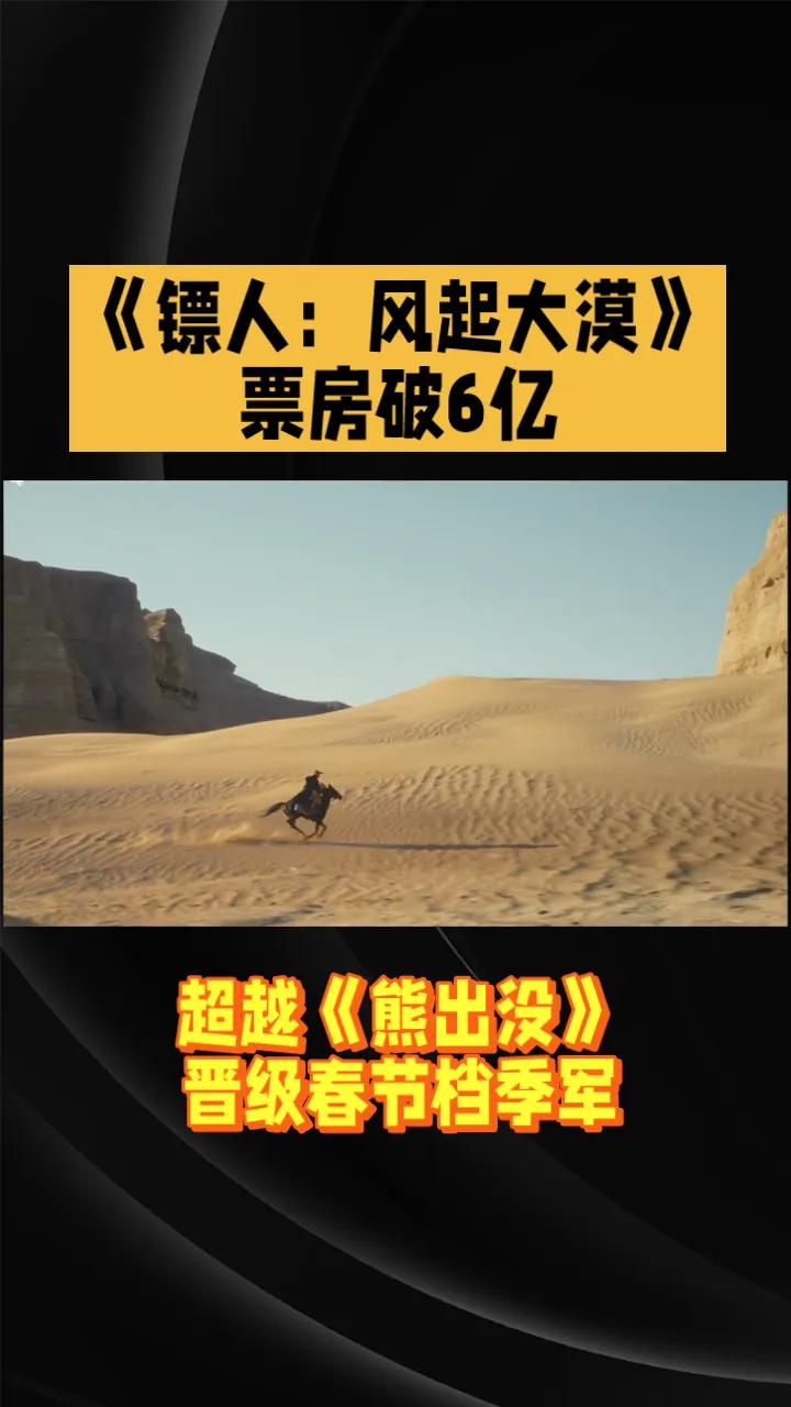 《镖人：风起大漠》票房破6亿，超越《熊出没》。由袁和平执导，吴京、谢霆锋、于适