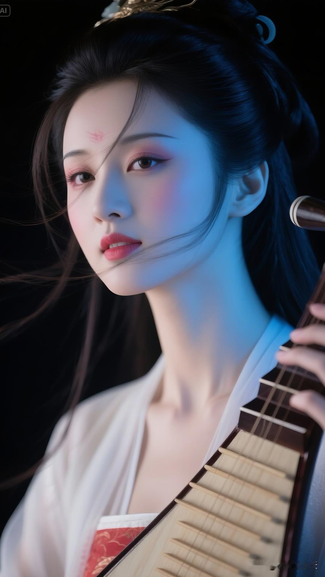 琵琶遮半面，烛影画相思。古风美女