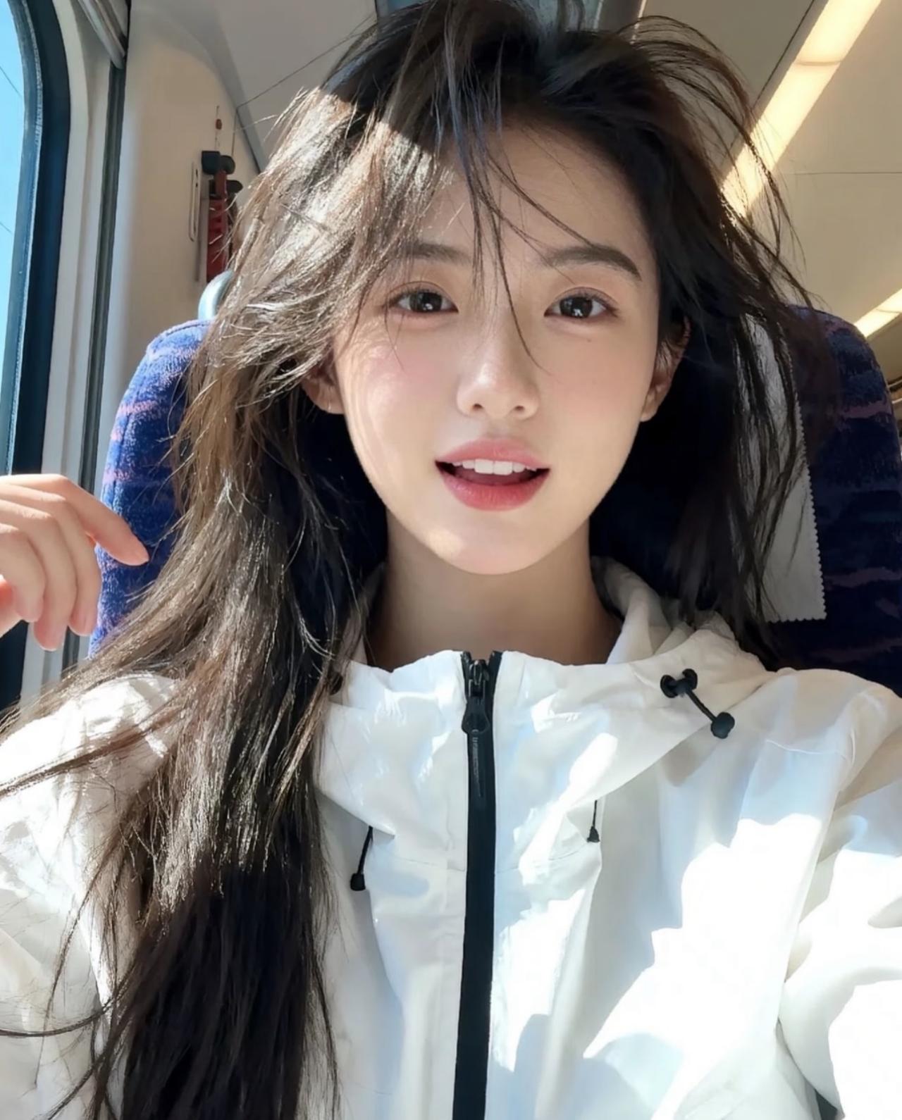 阳光洒进车窗，元气少女的一天开始啦！🌞💕阳光少女照