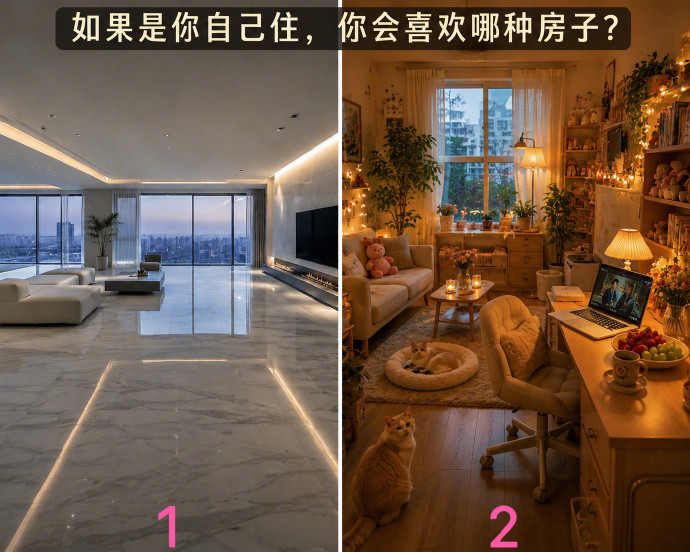 如果是自己住的话，你会选择1还是2？