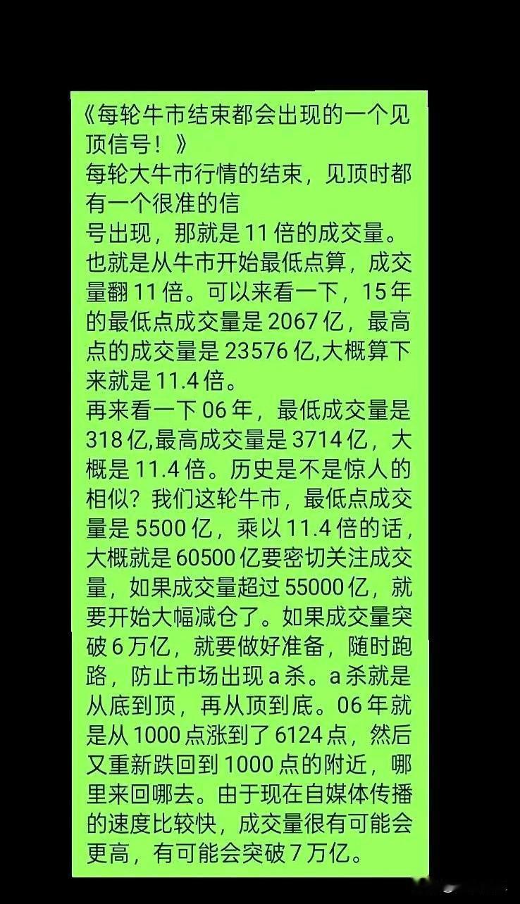 A股有个隐秘的顶部信号，不是技术指标，而是一个所有人都开始盯紧的数字：6万亿。