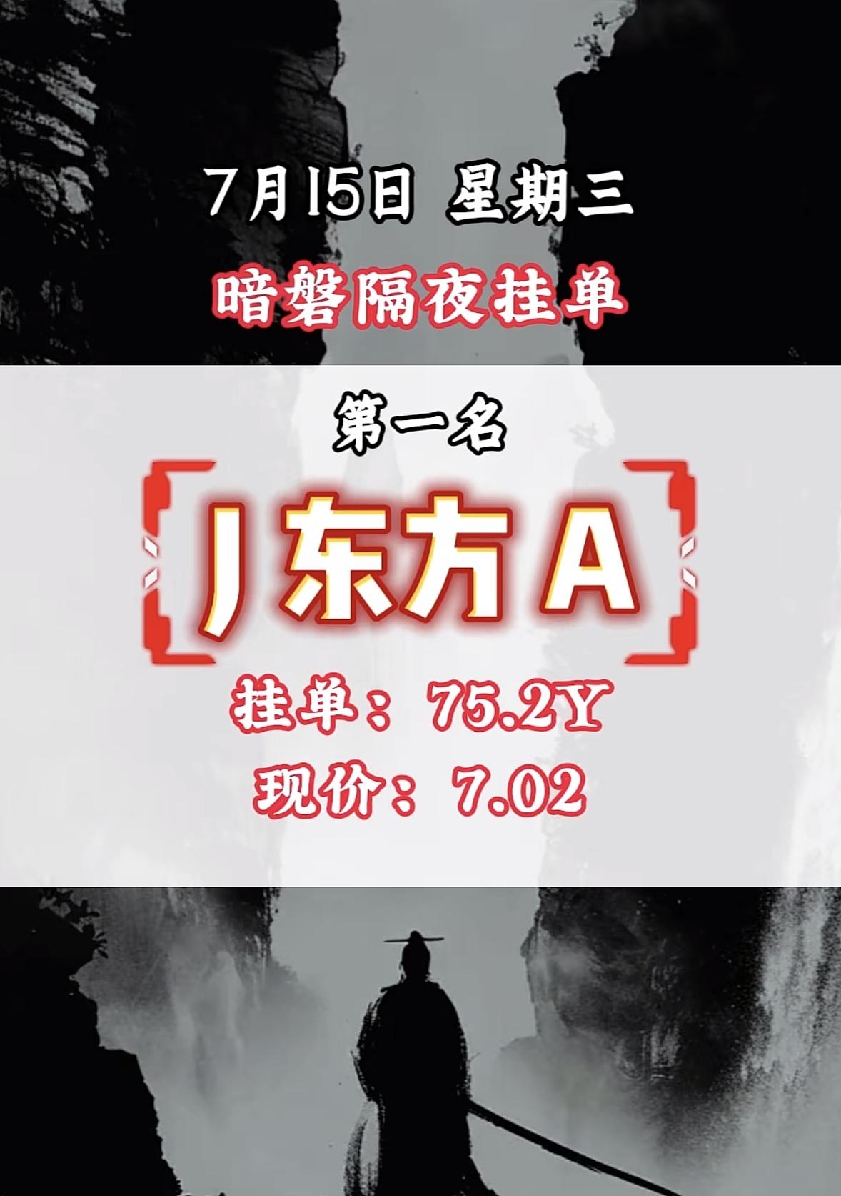 7月15日周三暗盘隔夜挂单，风华高科现价59.41，挂单71.8亿不容错过！