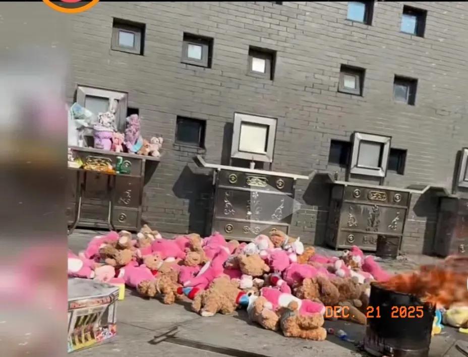 小洛熙火化，父母泣不成声。家人为她烧去生前最爱的各式毛绒玩具、好看的羽绒服与常裹