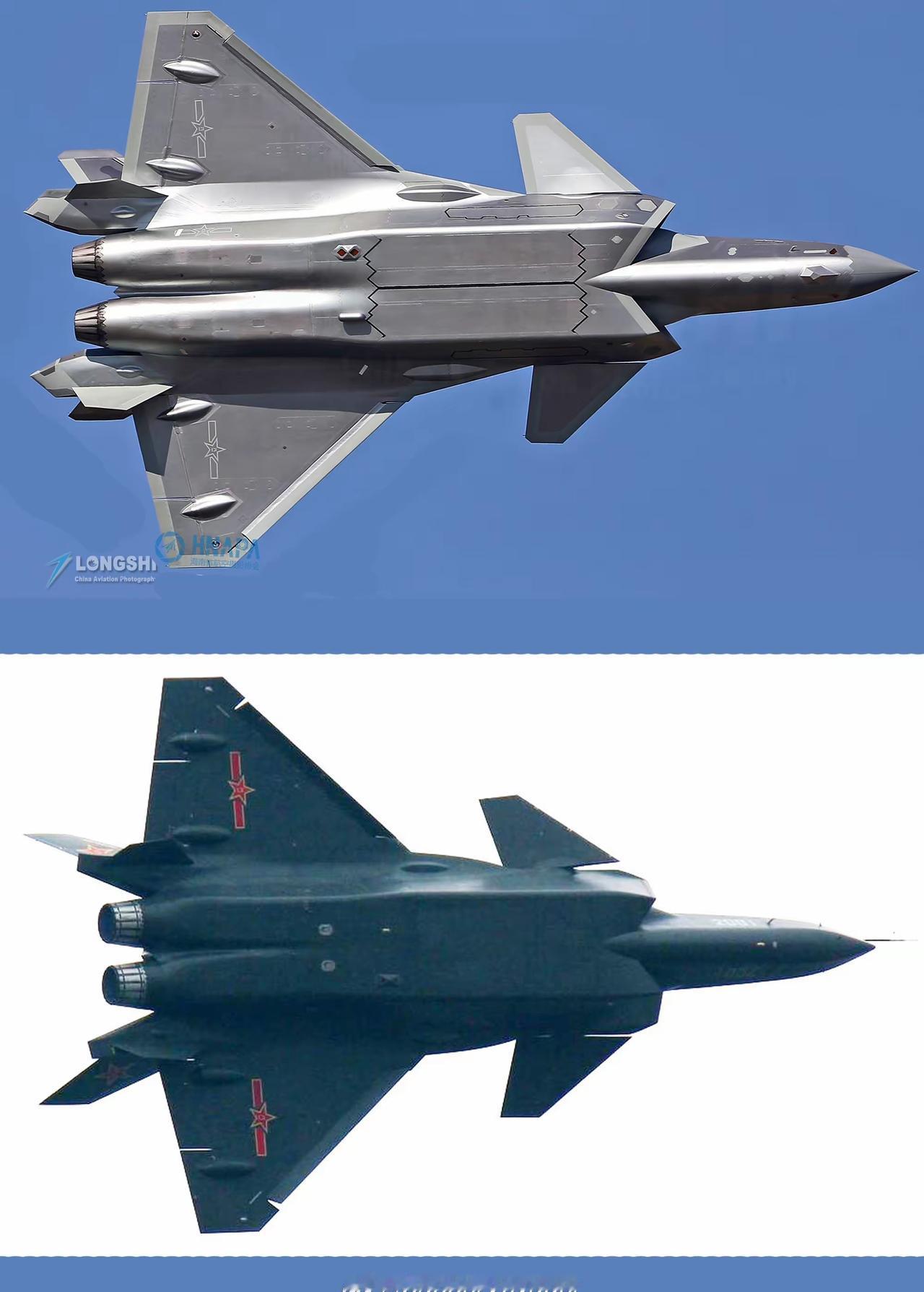 歼-20原型机和量产型的歼-20对比如下。不得不说，歼-20的外形设计确实很漂