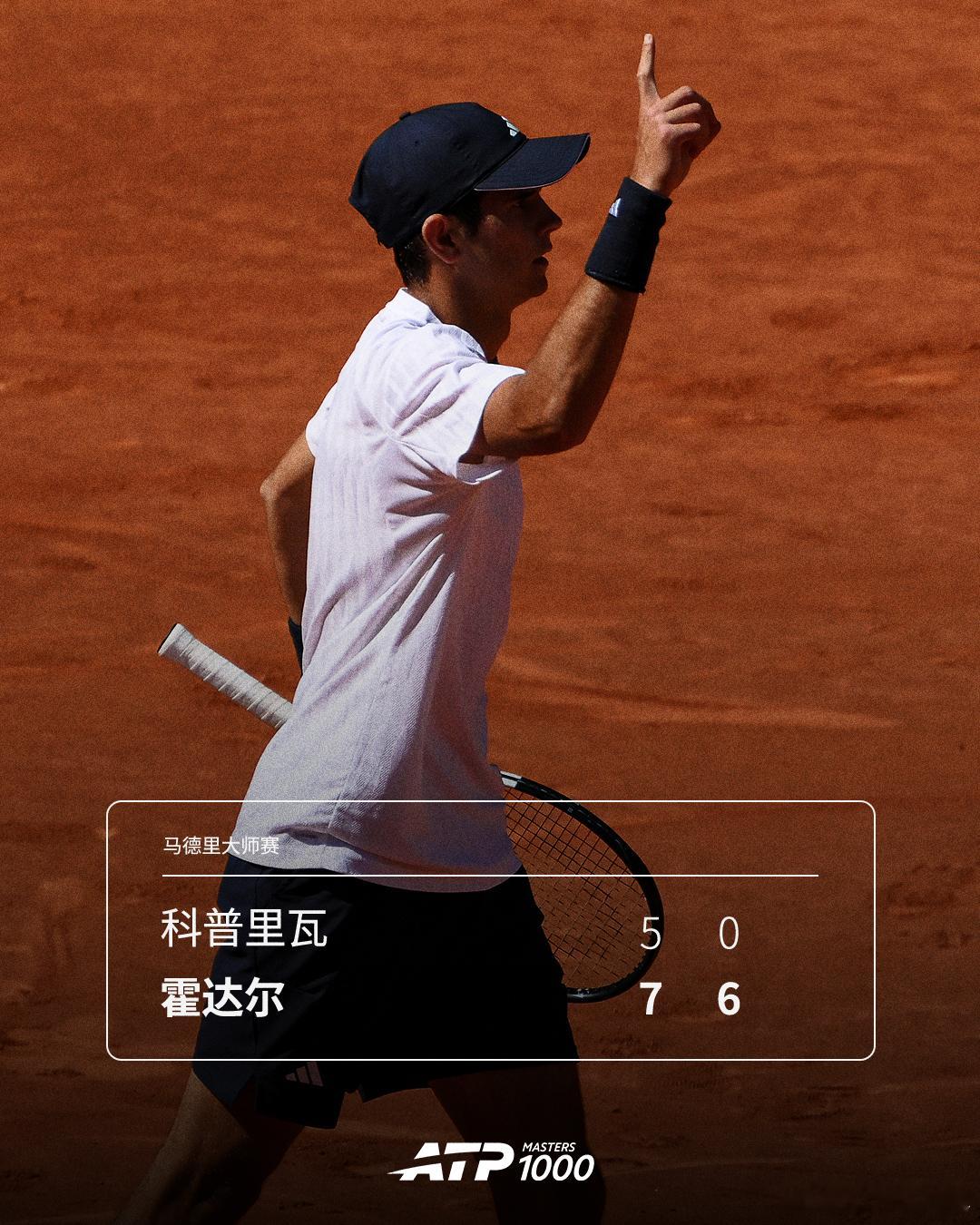 霍达尔晋级马德里八强🔥ATP1000马德里大师赛第四轮，持外卡出战的西班牙小