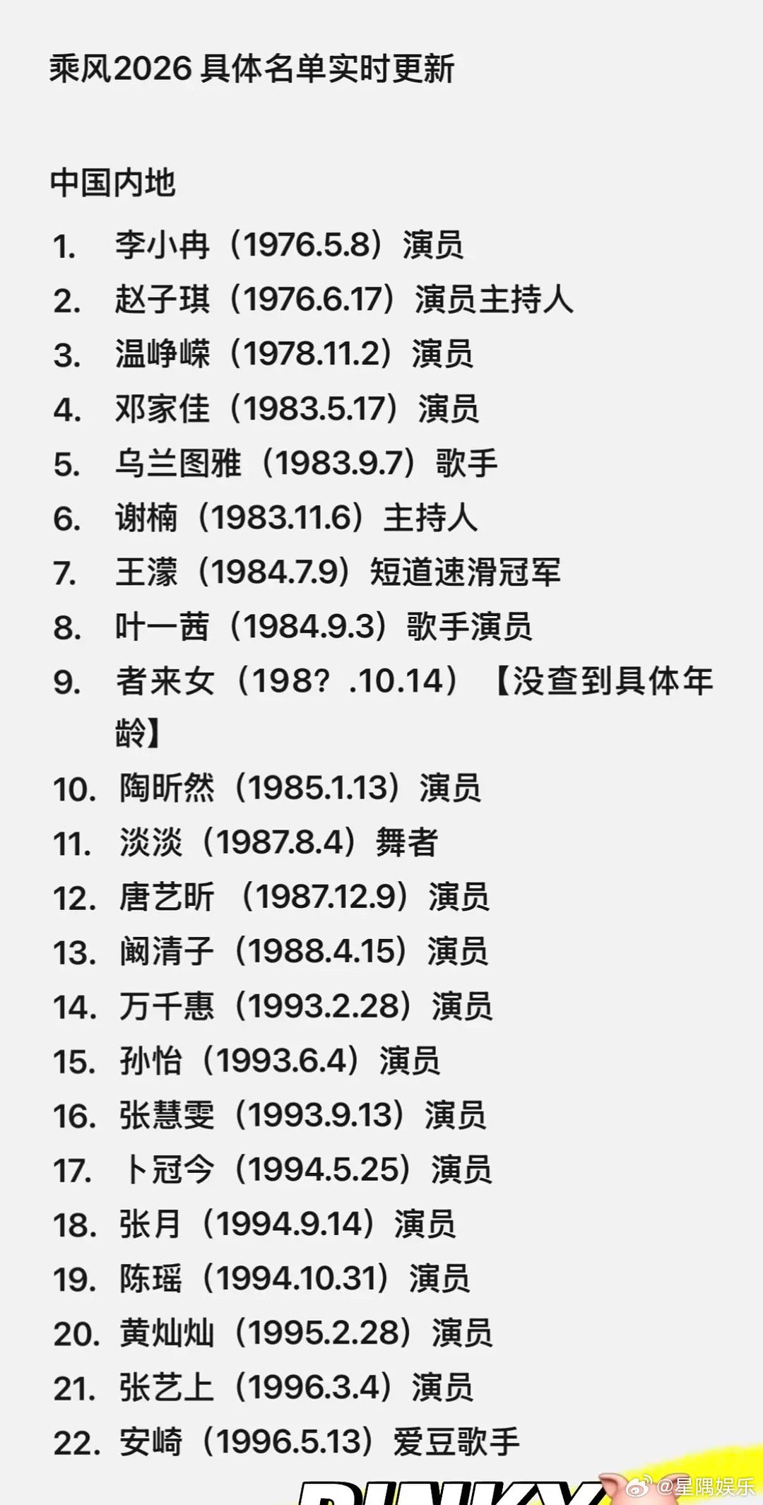 浪姐最新名单，大家最期待的是谁啊
