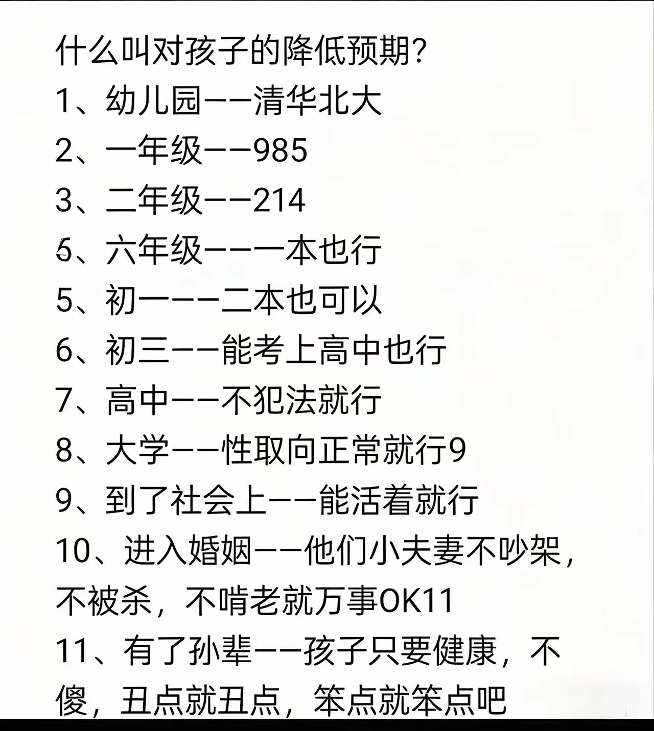 降低对孩子的预期，就像坐过山车，一路跌宕起伏。孩子刚上幼儿园，家长满心期待清华北