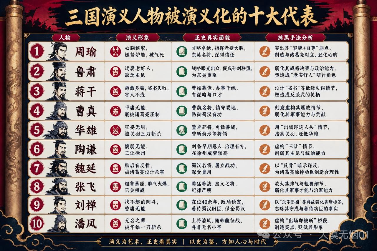 三国演义十大被演义化人物分析，揭秘历史与艺术交织的真相！