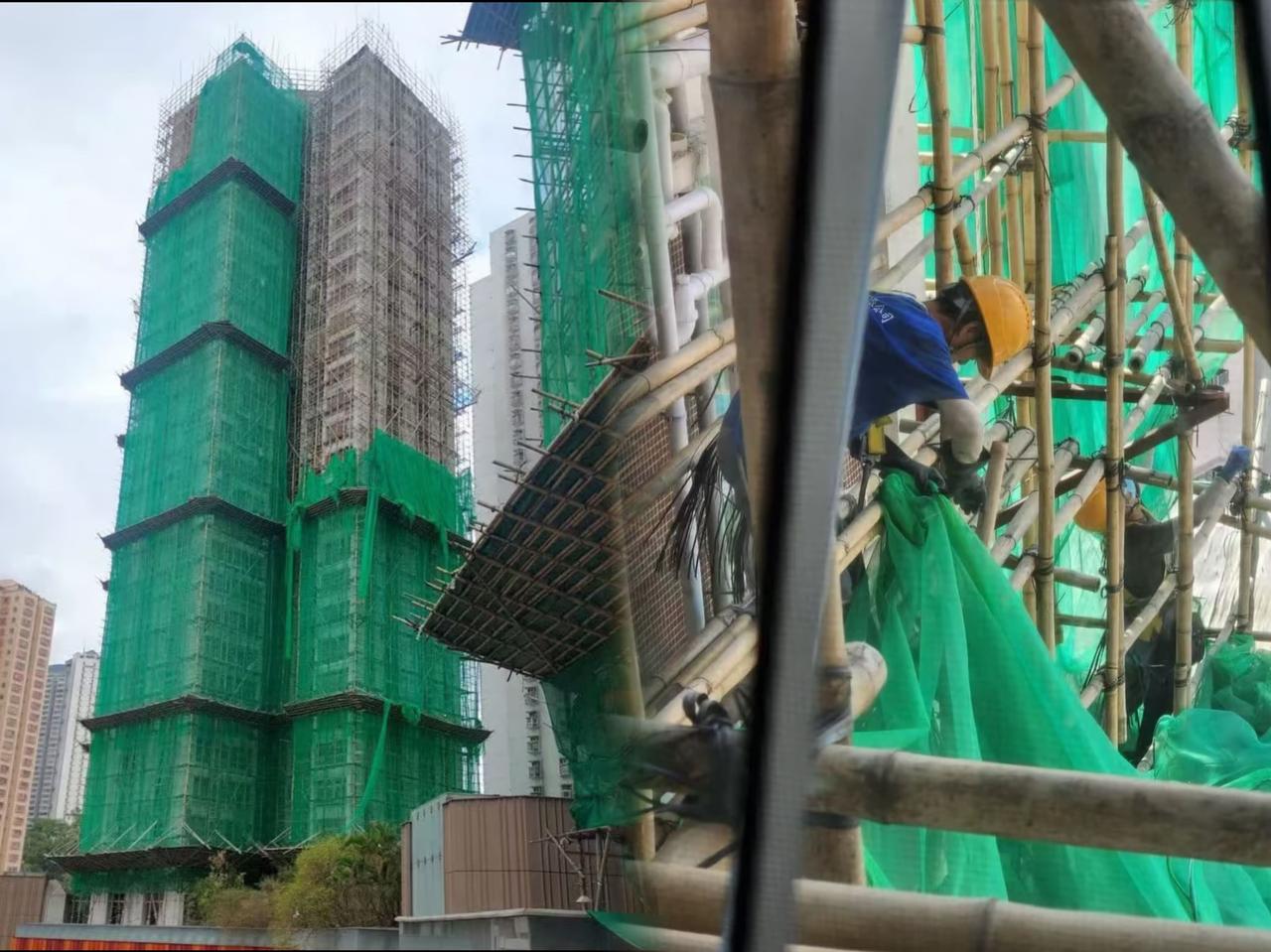 香港一声令下。全港200多栋正在大修的楼，3天之内，外墙挂的那些棚网，必须全部