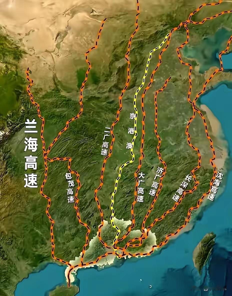 太恐怖了！要想富先修路，这句话终于广东有了更具像化了。你看全中国的南北纵向的高速