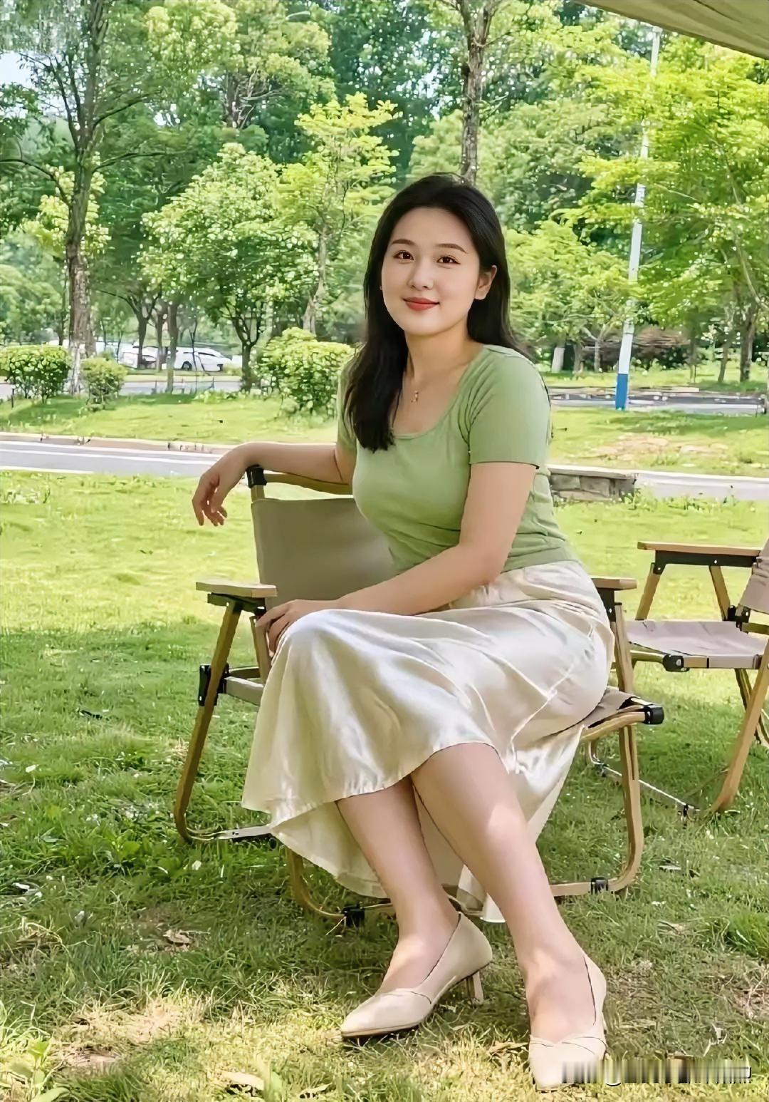 美不美你说了算💞绿意盎然中浅坐，清新穿搭与草木光影交织，尽显夏日元气。