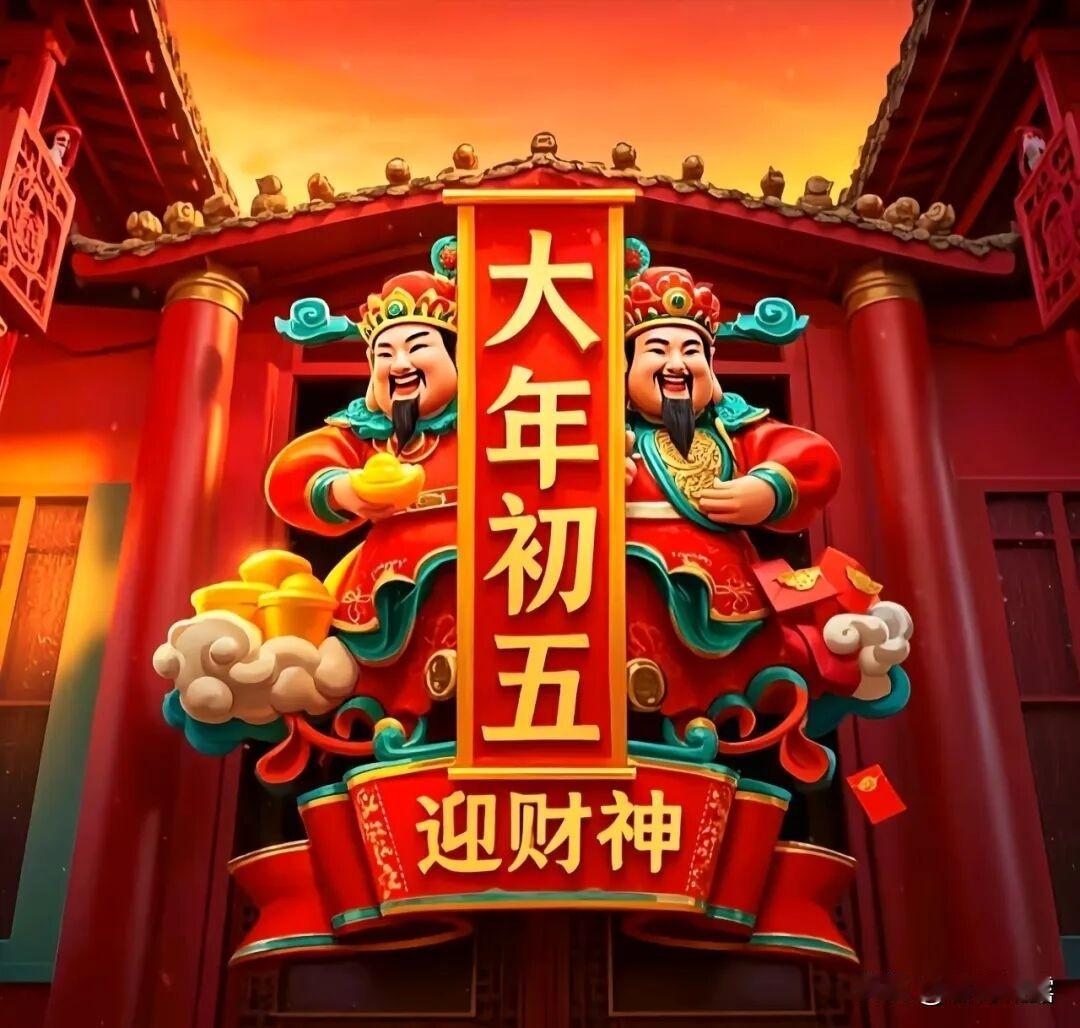正月初五财神日：正月初五迎财神，迎福迎财迎好运，财源广进发财年，开门迎来