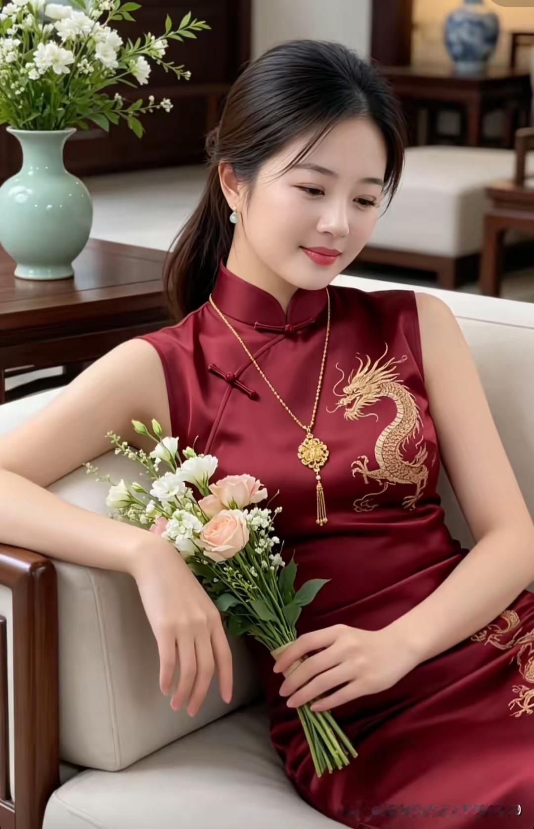 闭目坐沙发，手中拿鲜花。不觉入梦中，欣喜见到他。
