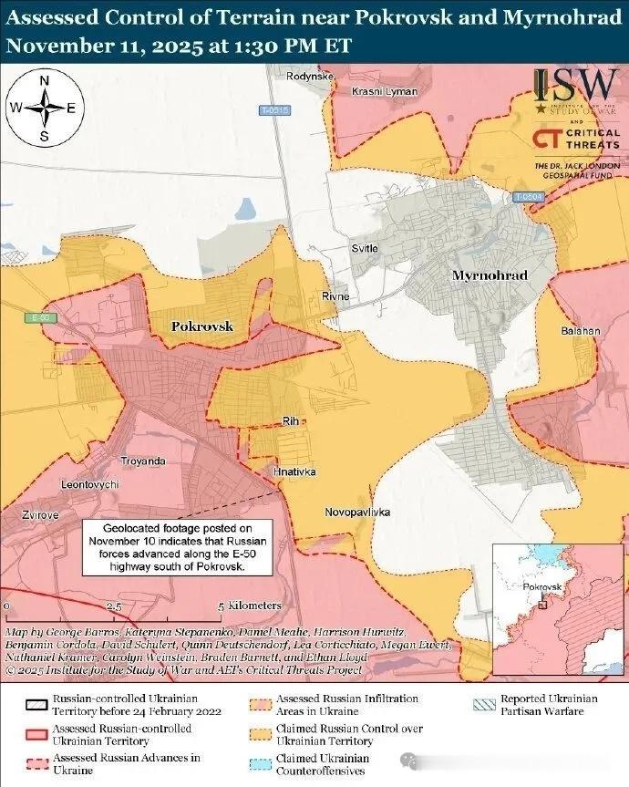 “战争研究所”（ISW）称俄军在波克罗夫斯克的推进依然缓慢，认为俄军占领波克罗夫