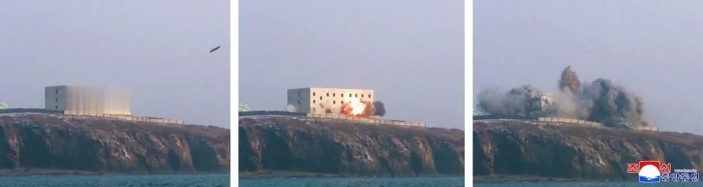 朝方两天前在黄海海域进行了巡航导弹发射训练，两枚巡航导弹沿黄海上空预定轨道分别飞