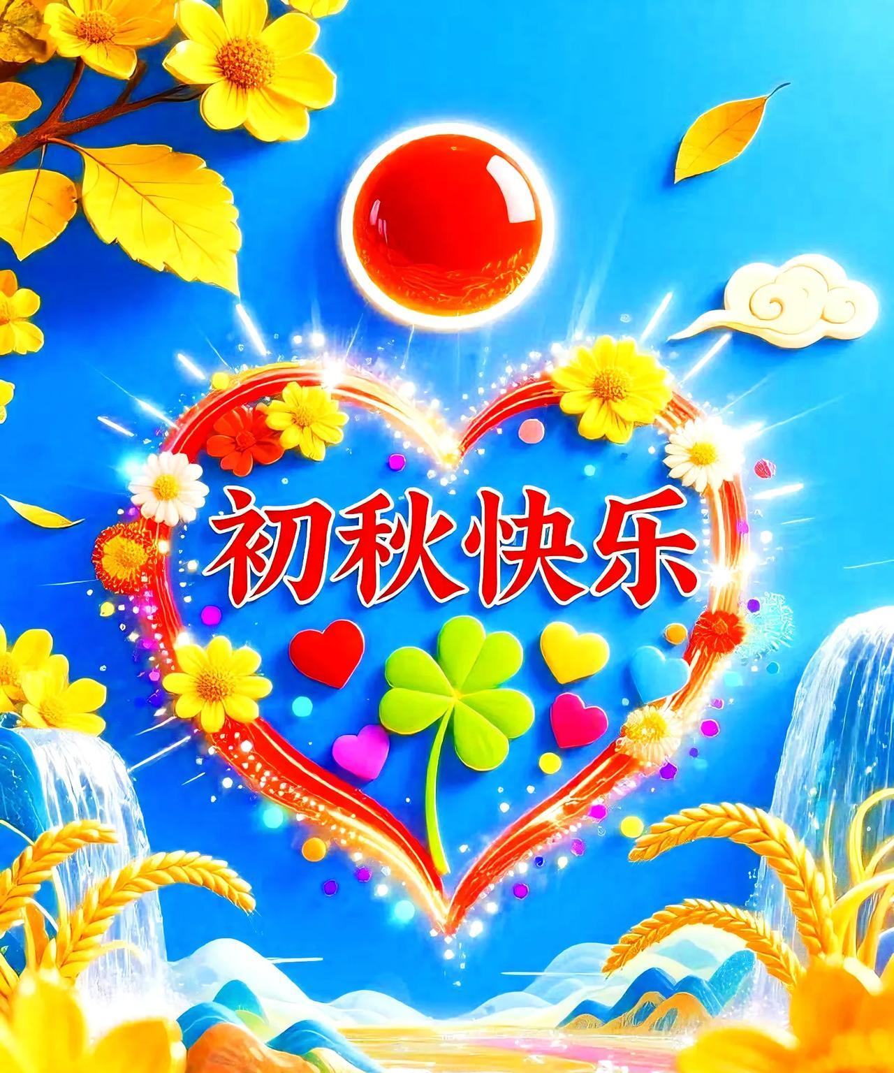 初秋早安问声好，清风徐来暑气消。情谊满满心中绕，开启新天乐陶陶。旭日初升